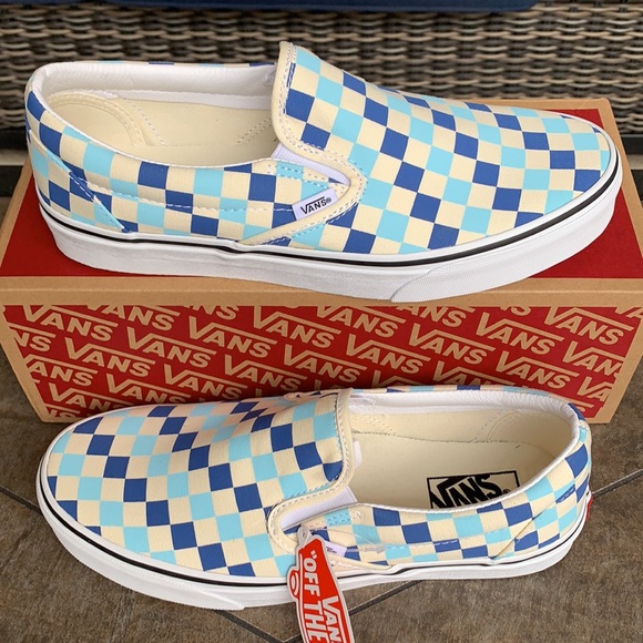 VANS Men’s CLASSIC SLIP ON CHECKERBOARD BLUE TOPAZ Sneakers - Picture 5 of 16